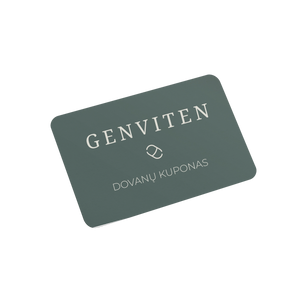 Skaitmeninis Genviten dovanų kuponas maisto papildams ir sveikatos aksesuarams: žuvų taukams, magniui, vitaminui D3, augaliniams baltymams bei vaistų ir maisto papildų laikymo dėžutėms.